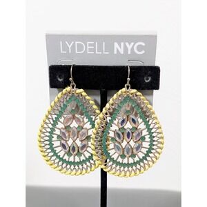 Lydell NYC Boho Yellow Green Teardrop AB Rhinestone Dangle Earrings Pierced